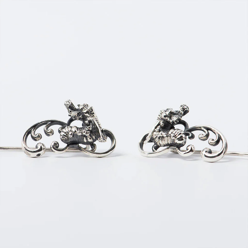 Labyrinth Worm Climbers  Silver Earrings