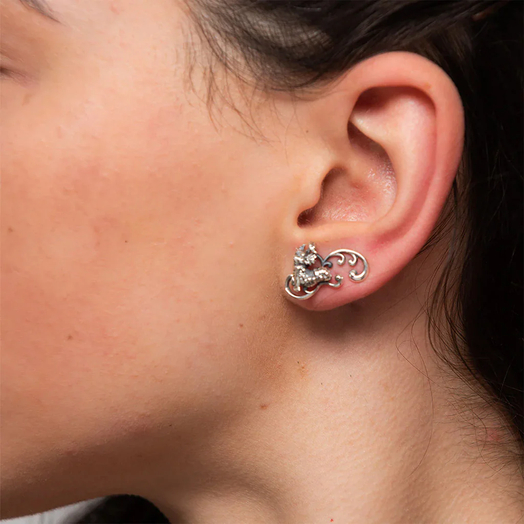 Labyrinth Worm Climbers  Silver Earrings - Image 2